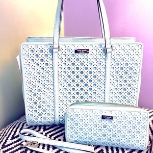 KATE SPADE Leather Lasercut Handle Bag and matching wallet